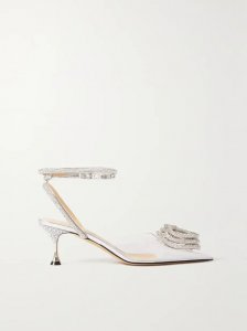 Triple Heart crystal-embellished PVC and metallic leather pumps