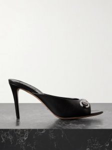 Crystal-embellished horsebit-detailed leather mules Crystal-embellished horsebit-detailed leather mules