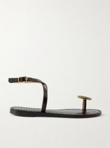 The Kigali aventurine-embellished croc-effect leather sandals The Kigali aventurine-embellished croc-effect leather sandals