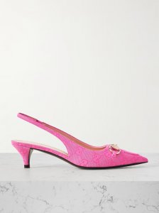 Erin horsebit-detailed canvas-jacquard slingback pumps Erin horsebit-detailed canvas-jacquard slingback pumps