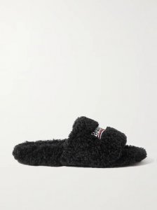 Furry logo-embroidered faux shearling slides Furry logo-embroidered faux shearling slides