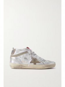 Mid Star distressed suede-trimmed metallic leather sneakers Mid Star distressed suede-trimmed metallic leather sneakers