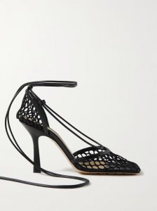 Lace-up leather-trimmed mesh pumps Lace-up leather-trimmed mesh pumps
