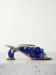 Embroidered embellished velvet mules Embroidered embellished velvet mules