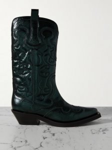 Embroidered metallic recycled faux leather cowboy boots Embroidered metallic recycled faux leather cowboy boots