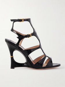 Paradis cutout croc-effect leather wedge sandals Paradis cutout croc-effect leather wedge sandals