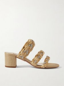 Costiera crystal-embellished cord-trimmed raffia sandals Costiera crystal-embellished cord-trimmed raffia sandals
