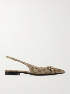 Erin horsebit-embellished canvas-jacquard slingback sandals Erin horsebit-embellished canvas-jacquard slingback sandals