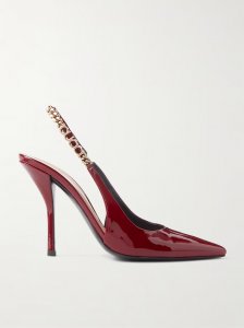 Signoria embellished patent-leather slingback pumps Signoria embellished patent-leather slingback pumps