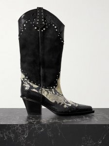 American Flame snake-effect leather embellished suede cowboy boots American Flame snake-effect leather embellished suede cowboy boots