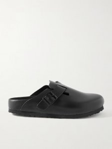 Boston suede-trimmed leather clogs Boston suede-trimmed leather clogs