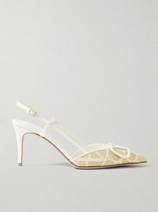 VLOGO 80 embellished leather-trimmed raffia-jacquard slingback pumps VLOGO 80 embellished leather-trimmed raffia-jacquard slingback pumps