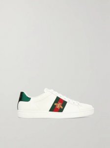 Ace watersnake-trimmed embroidered leather sneakers Ace watersnake-trimmed embroidered leather sneakers