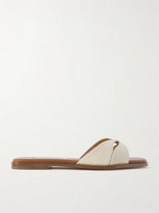Villette leather-trimmed canvas slides