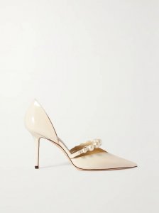 Aurelie 85 faux pearl-embellished patent-leather pumps Aurelie 85 faux pearl-embellished patent-leather pumps