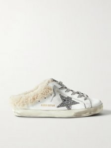 Superstar Sabot shearling-lined distressed glittered leather slip-on sneakers Superstar Sabot shearling-lined distressed glittered leather slip-on sneakers