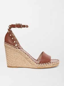 Rockstud 105 textured-leather espadrille wedge sandals Rockstud 105 textured-leather espadrille wedge sandals