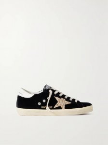 Super-Star eyelet-embellished distressed glittered leather and velvet sneakers Super-Star eyelet-embellished distressed glittered leather and velvet sneakers