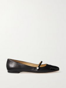 Elisa embellished patent-trimmed leather Mary Jane flats Elisa embellished patent-trimmed leather Mary Jane flats