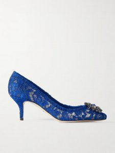 Crystal-embellished lace pumps Crystal-embellished lace pumps
