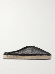 Leather-trimmed mesh espadrille mules Leather-trimmed mesh espadrille mules
