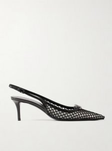 VLOGO Moon 60 embellished leather-trimmed fishnet and mesh slingback pumps VLOGO Moon 60 embellished leather-trimmed fishnet and mesh slingback pumps