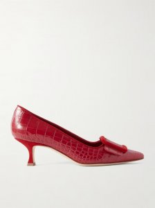 Maysale 50 buckled suede-trimmed croc-effect leather pumps Maysale 50 buckled suede-trimmed croc-effect leather pumps
