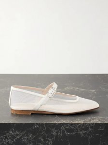 Leather-trimmed mesh Mary Jane ballet flats Leather-trimmed mesh Mary Jane ballet flats