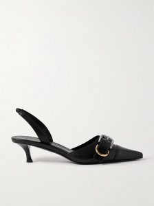 Voyou buckled textured-leather slingback pumps Voyou buckled textured-leather slingback pumps