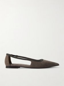 Bead-embellished suede point-toe flats Bead-embellished suede point-toe flats