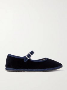 Grosgrain-trimmed velvet Mary Jane slippers Grosgrain-trimmed velvet Mary Jane slippers
