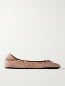 VLOGO bow-embellished crinkled patent-leather ballet flats VLOGO bow-embellished crinkled patent-leather ballet flats