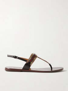 Kika logo-embellished webbing and leather-trimmed canvas-jacquard sandals Kika logo-embellished webbing and leather-trimmed canvas-jacquard sandals