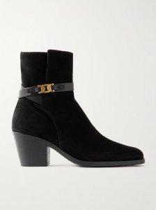 Embellished leather-trimmed suede ankle boots Embellished leather-trimmed suede ankle boots
