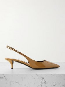 Signoria embellished patent-leather slingback pumps Signoria embellished patent-leather slingback pumps