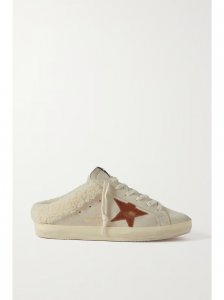 Super-Star Sabot shearling-lined distressed leather-trimmed suede slip-on sneakers Super-Star Sabot shearling-lined distressed leather-trimmed suede slip-on sneakers