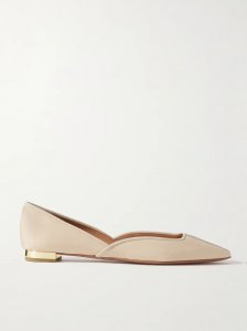 Maia grosgrain-trimmed glossed-leather ballet flats