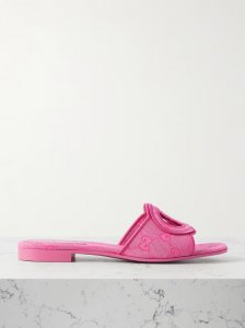 Cutout embroidered canvas-jacquard slides