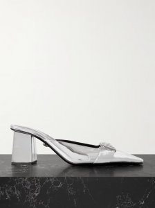 Embellished mirrored-leather mules Embellished mirrored-leather mules