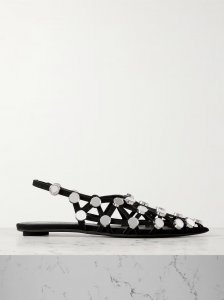 Grid studded suede slingback point-toe flats Grid studded suede slingback point-toe flats