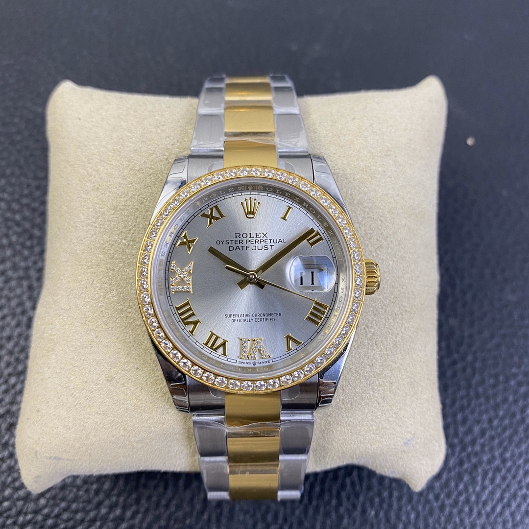 Rolex Datejust 36 Series, Top-of-the-Line Model with Gold Roman Numerals and Diamond Bezel Rolex Datejust 36 Series, Top-of-the-Line Model with Gold Roman Numerals and Diamond Bezel