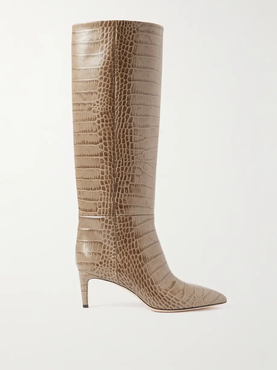 Stiletto croc-effect leather knee boots Stiletto croc-effect leather knee boots