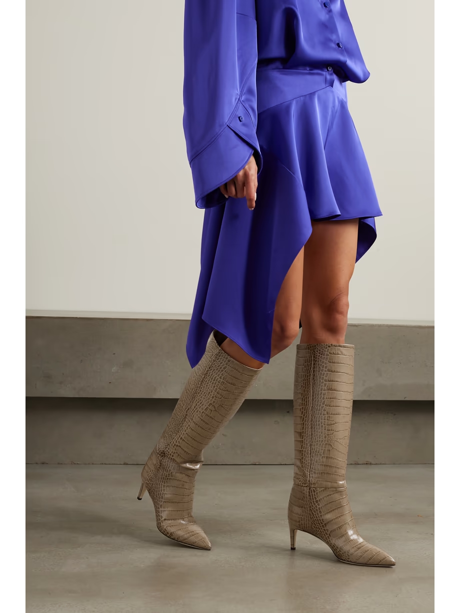 Stiletto croc-effect leather knee boots Stiletto croc-effect leather knee boots