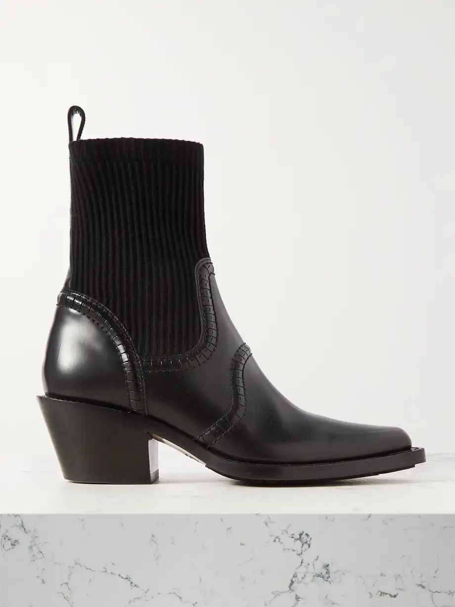 Nellie leather and ribbed cashmere-blend ankle boots Nellie leather and ribbed cashmere-blend ankle boots
