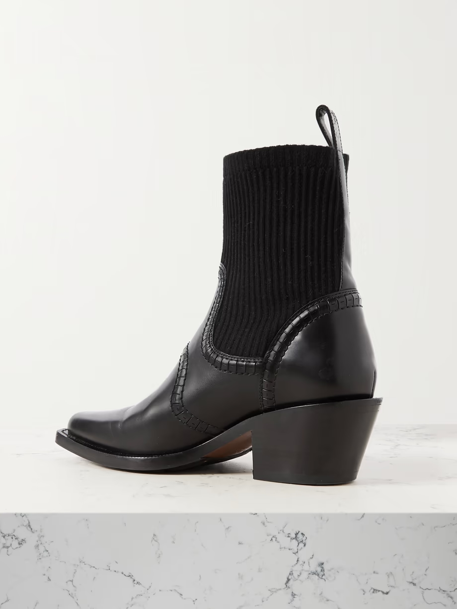 Nellie leather and ribbed cashmere-blend ankle boots Nellie leather and ribbed cashmere-blend ankle boots