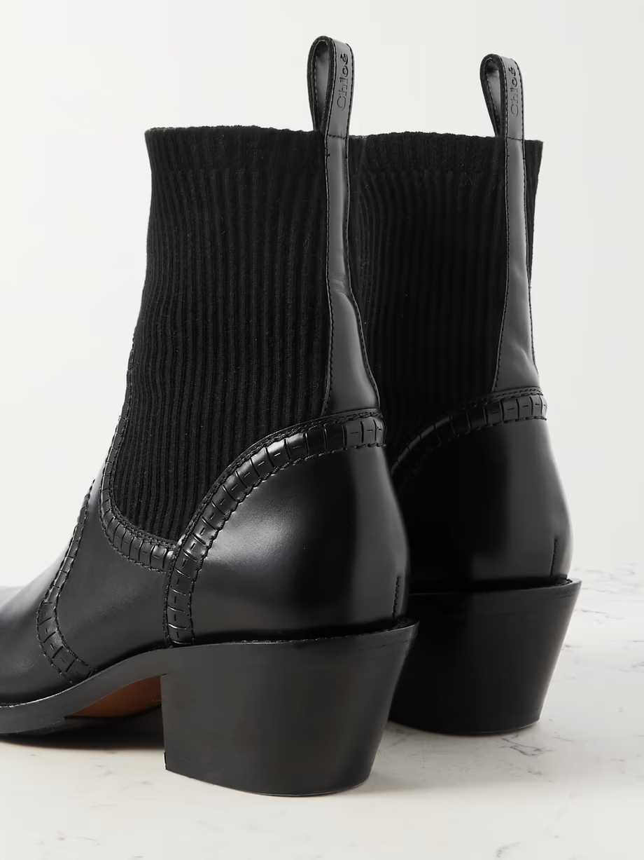 Nellie leather and ribbed cashmere-blend ankle boots Nellie leather and ribbed cashmere-blend ankle boots