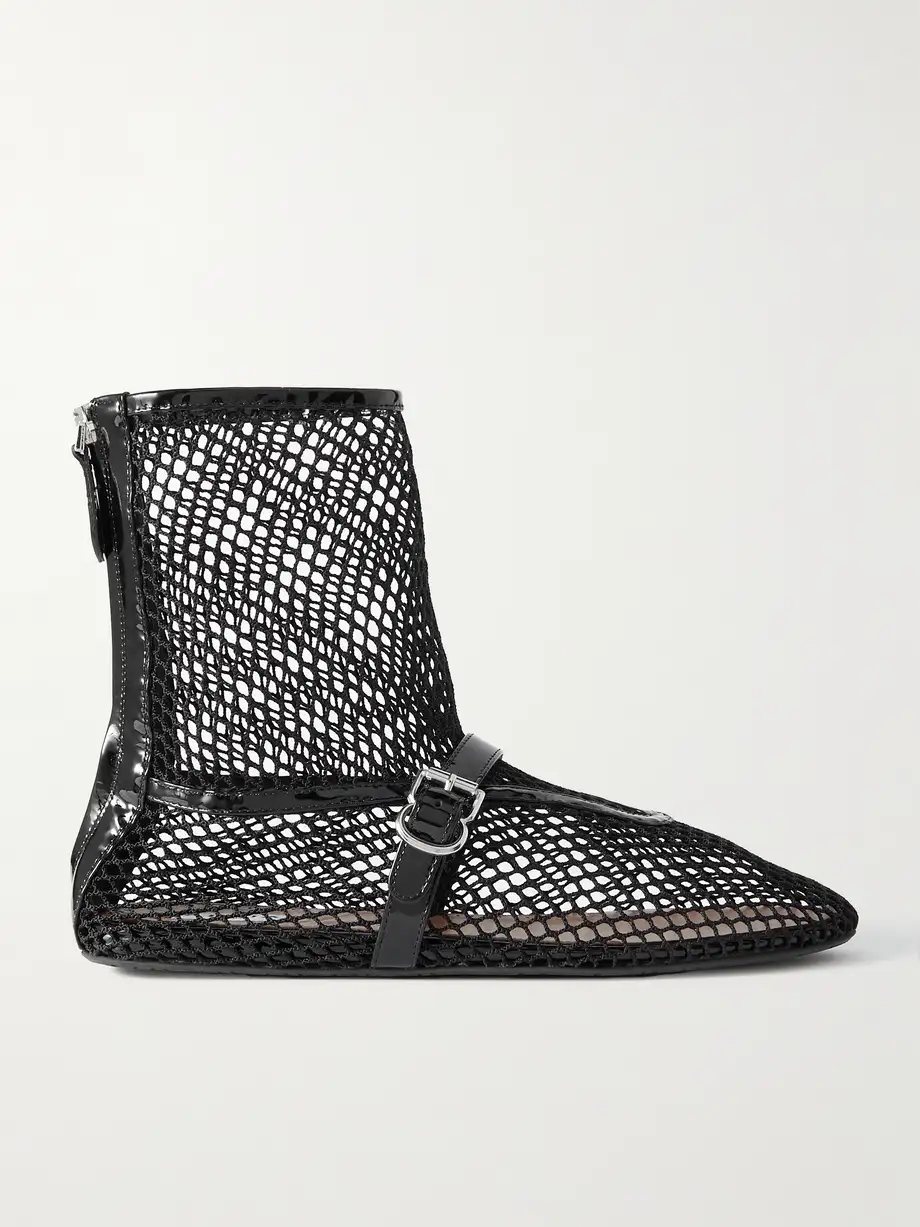 Patent leather-trimmed mesh ankle boots Patent leather-trimmed mesh ankle boots