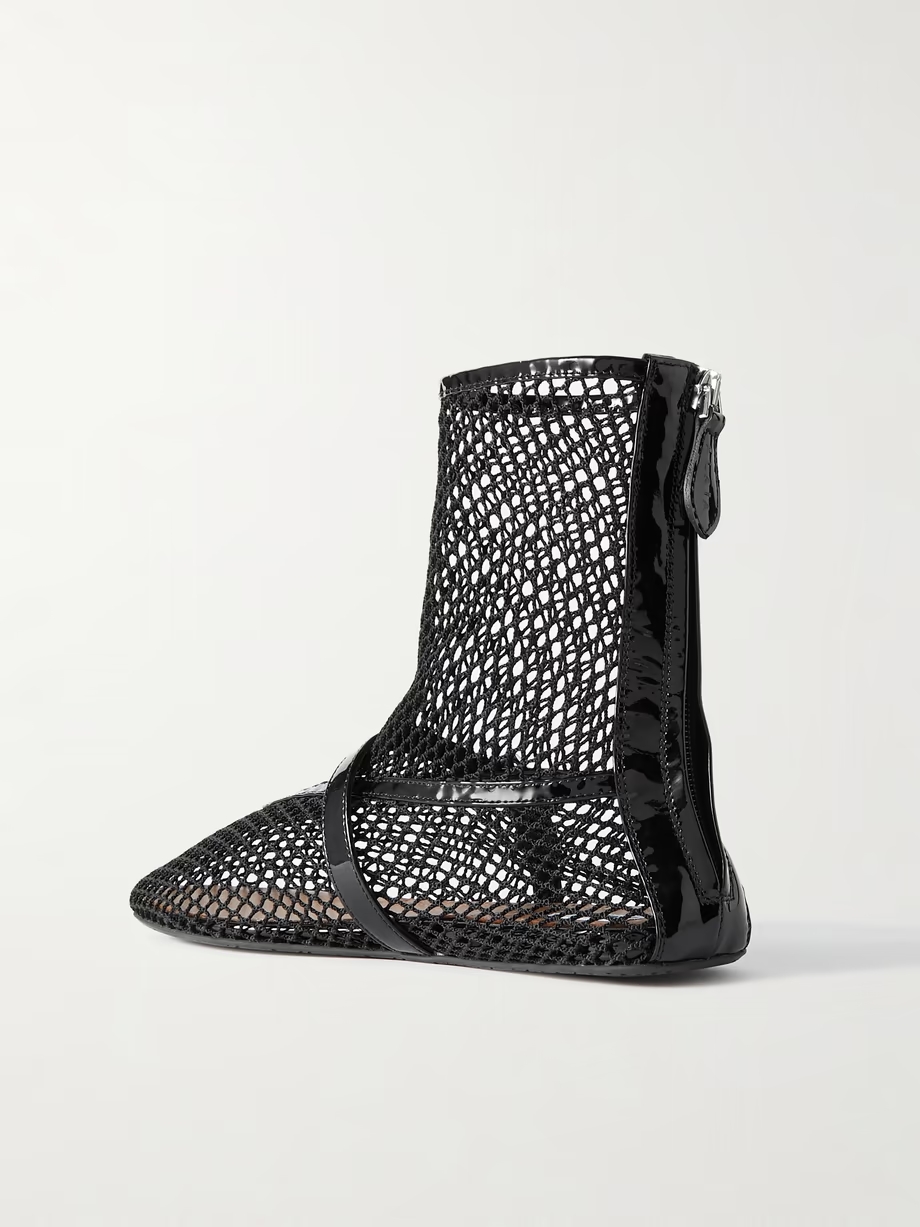Patent leather-trimmed mesh ankle boots Patent leather-trimmed mesh ankle boots