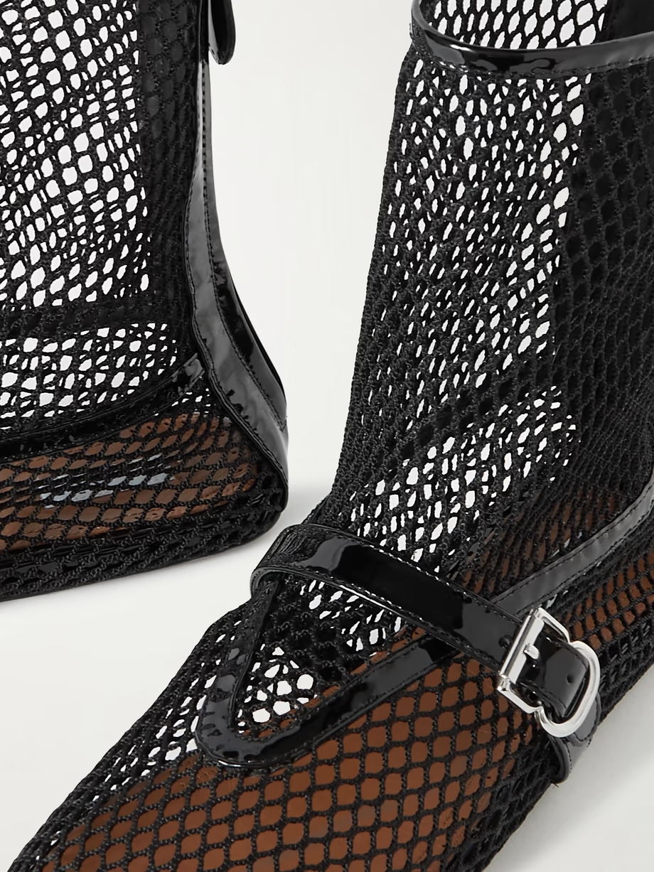 Patent leather-trimmed mesh ankle boots Patent leather-trimmed mesh ankle boots