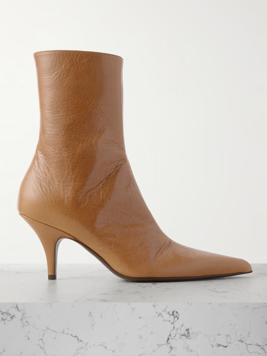 Sling glossed textured-leather ankle boots Sling glossed textured-leather ankle boots